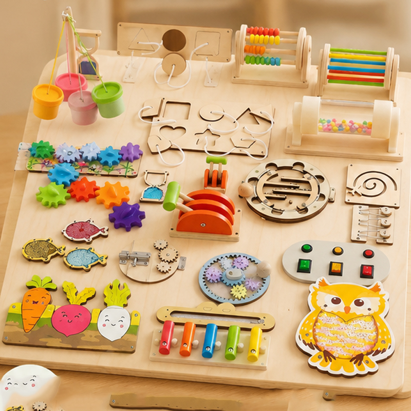 ملحقات لوحة مونتيسوري التعليمي - مراجعة Montessori Wooden Busy Board Toddler وسعره